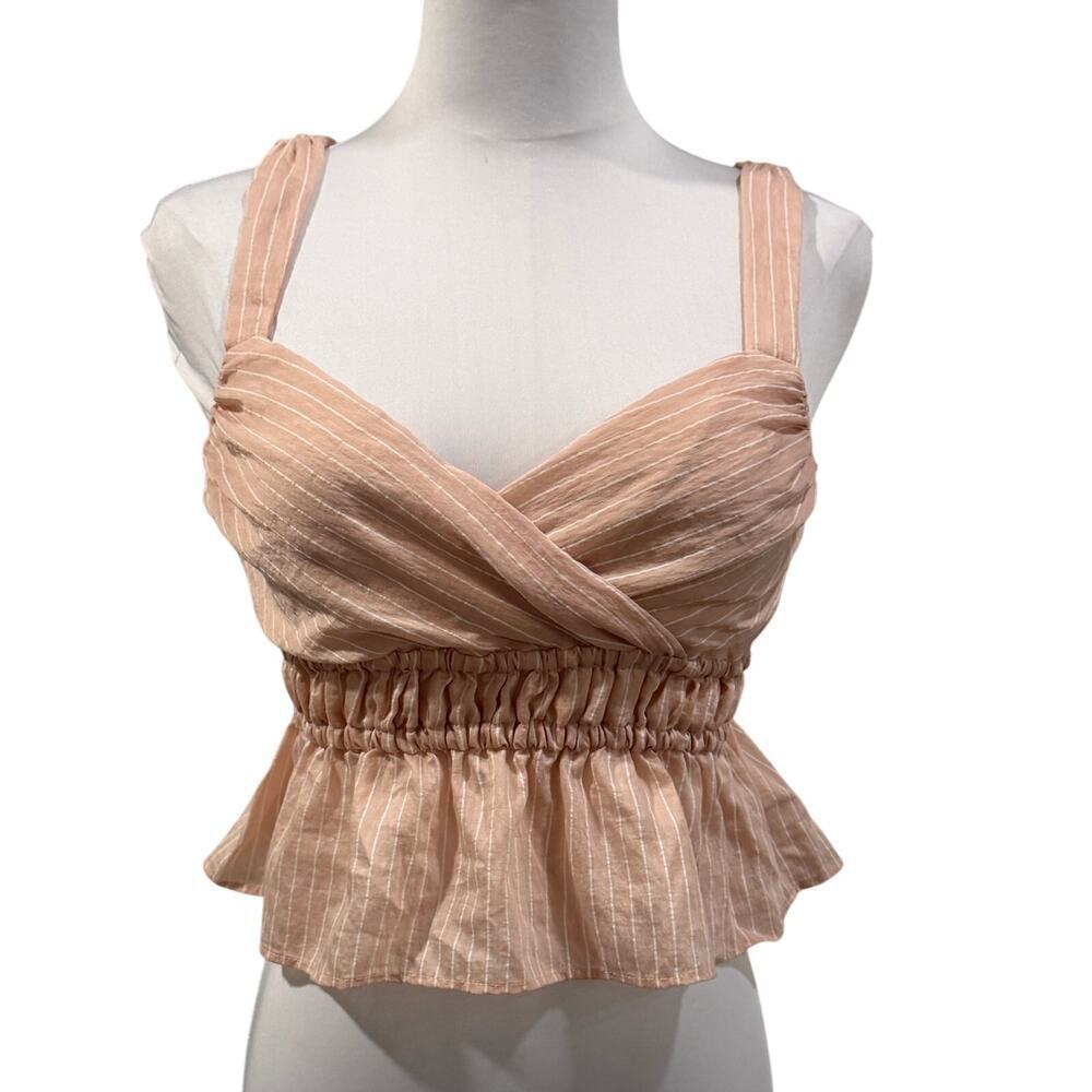 Maeve Anthropologie Shirred Peplum Tank Pink Rose Stripped Small Coquette Brunch